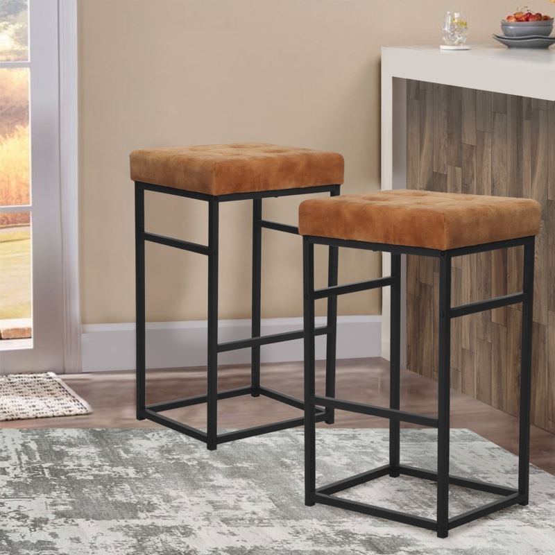 Contemporary Counter Stools with Gold Metal Frame (Set of 2)