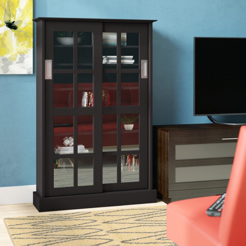 Contemporary Multimedia Cabinet with Glass Doors