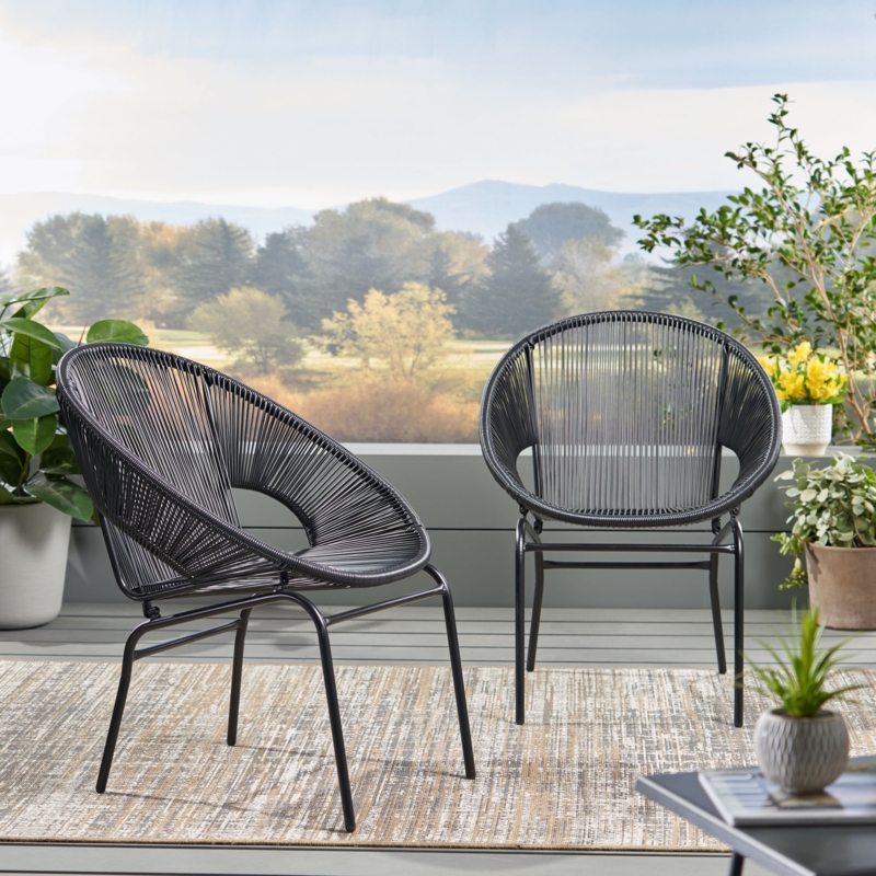 Modern Rattan and Metal Outdoor Chair Set
