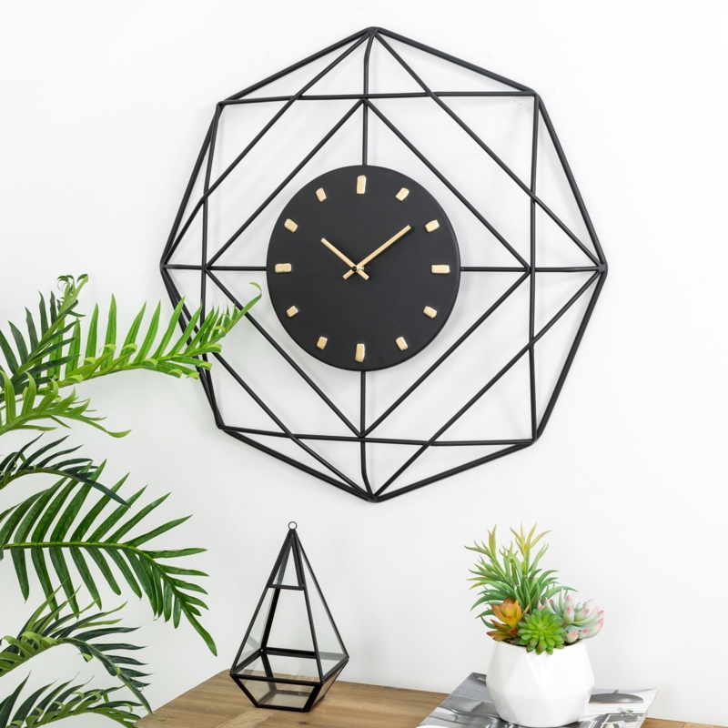 3D Geometric Wall Clock with Gold Lines