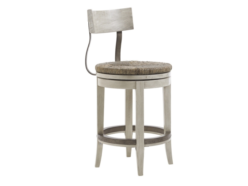 Swivel Counter and Bar Stool with Hand-Woven Rush Seat