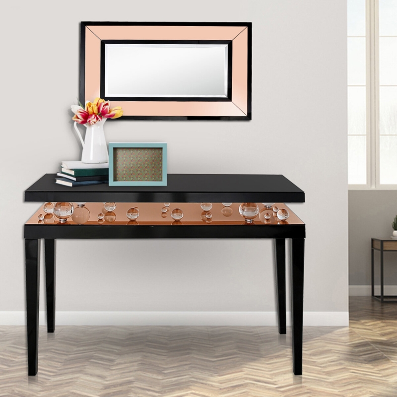 Rose Gold Ebony Wall Mirror with Crystal Accents