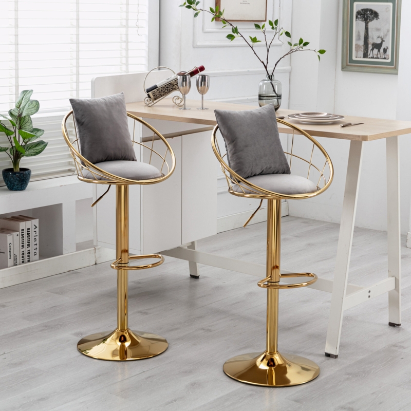 Velvet Bar Chair with Gold-Plated Metal Foot