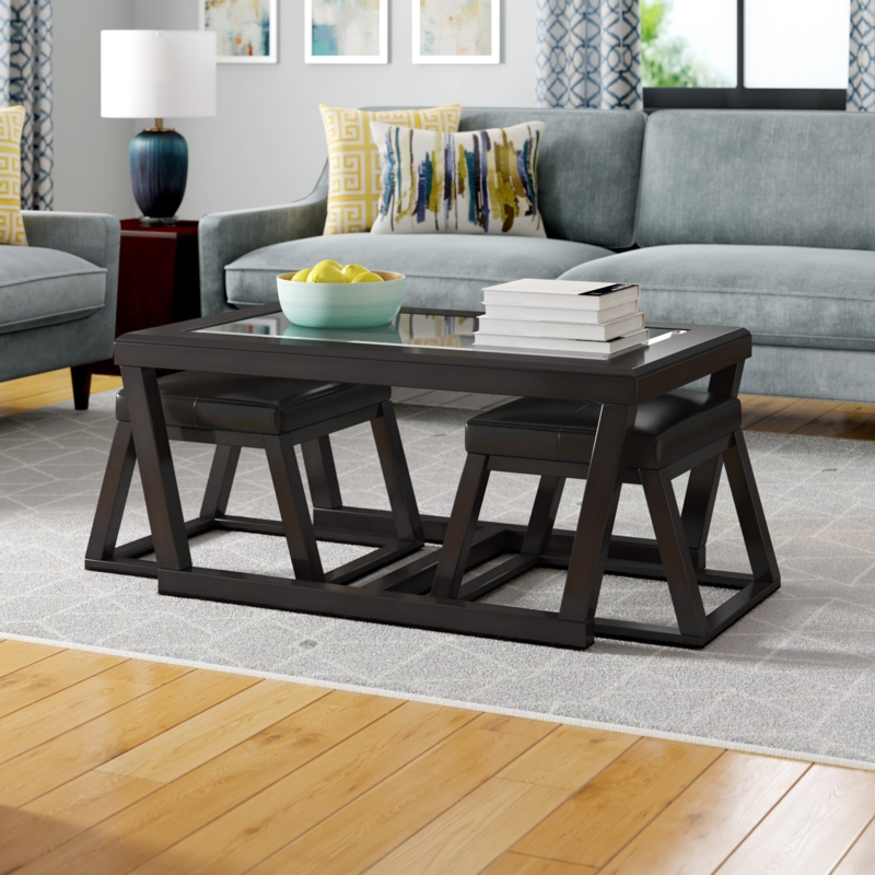 Coffee Table with 2 Nested Stools