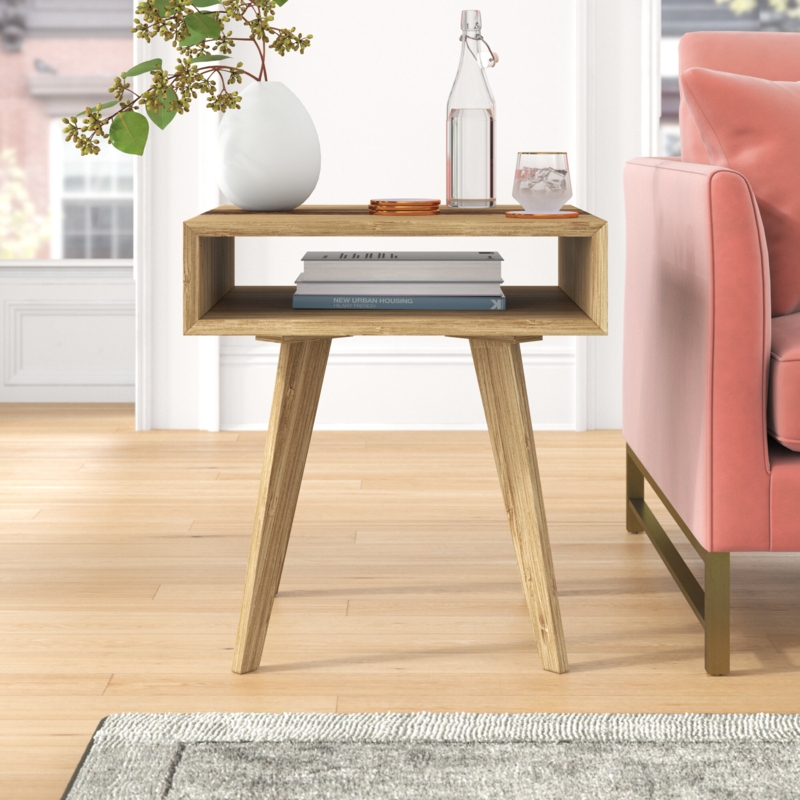 Bamboo End Table with Built-in Cubbies