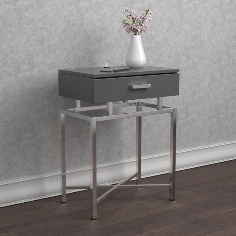 Silver and Gray Telephone Table with USB Port