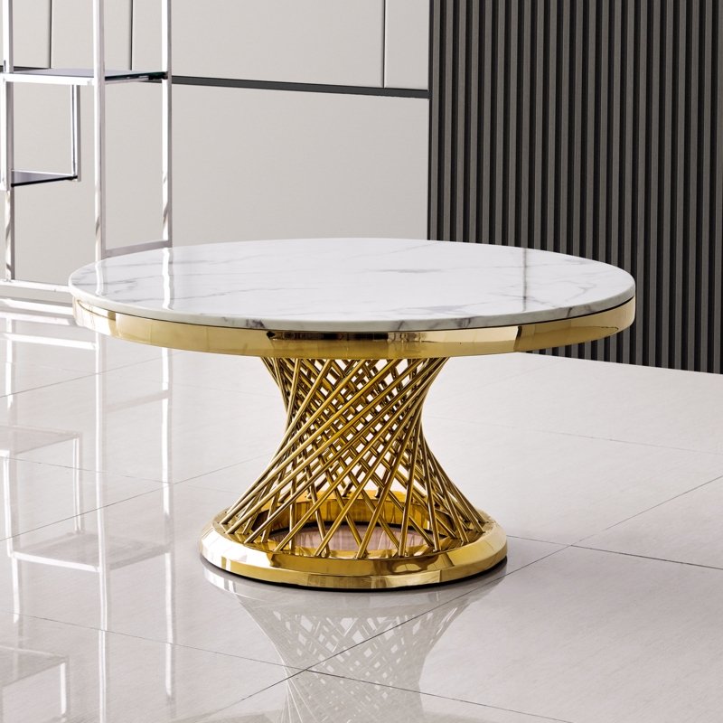 Marble Top Coffee Table with Gold Spiral Base