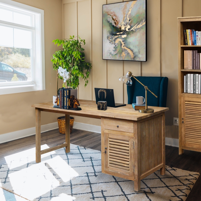 Teak Wood Writing Desk with Louvered Storage