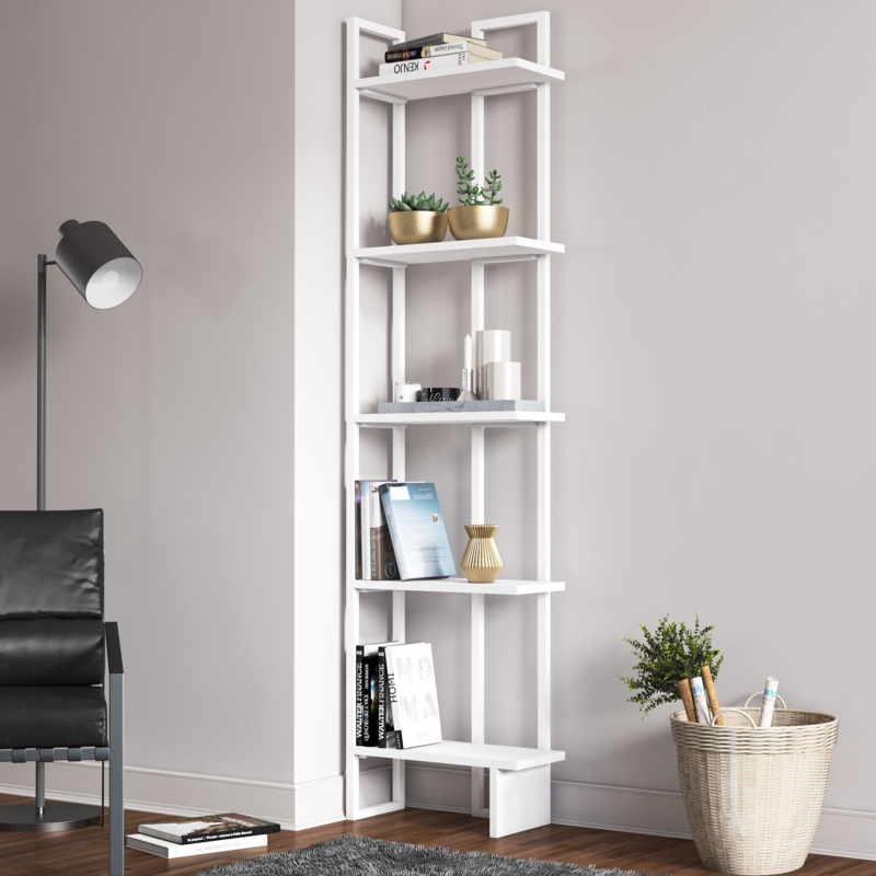 Elegant Corner Bookcase with Metal and Wood