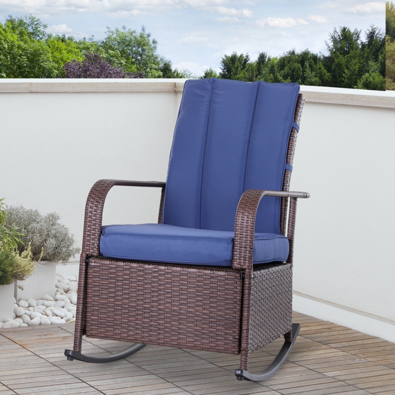 Outdoor Wicker Patio Adjustable Reclining Rocking Chair with Footrest