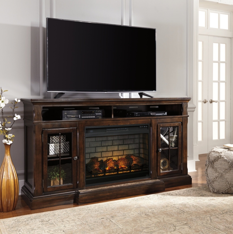 Breakfront TV Stand with Electric Fireplace