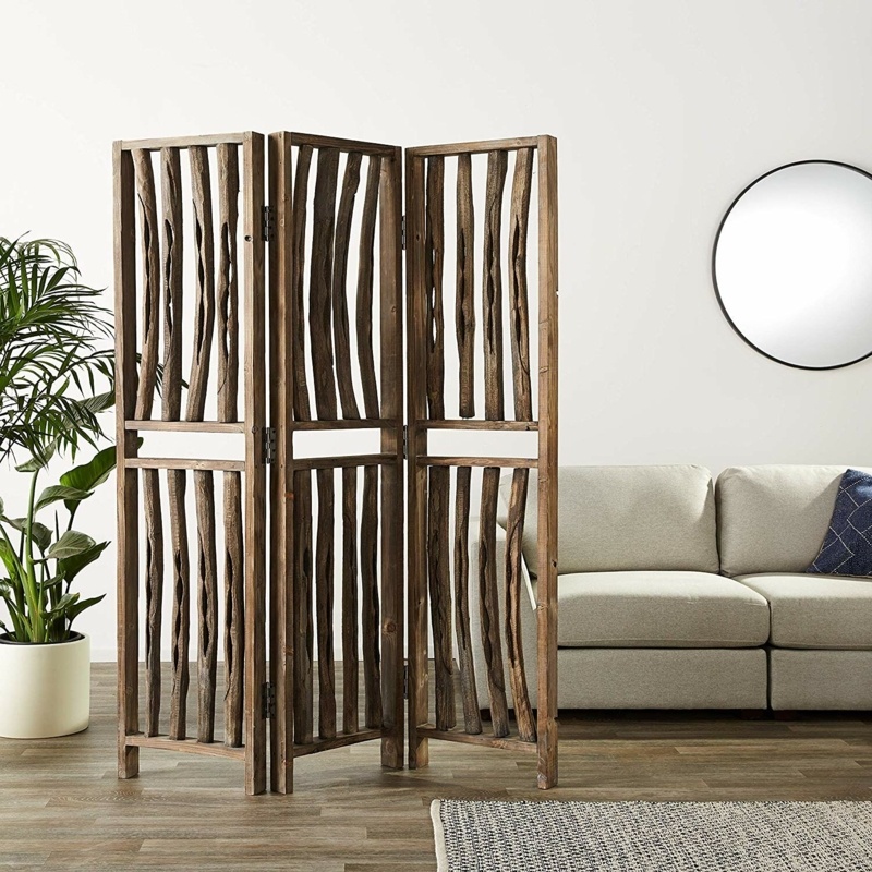 Folding Room Divider with Natural Wood Finish