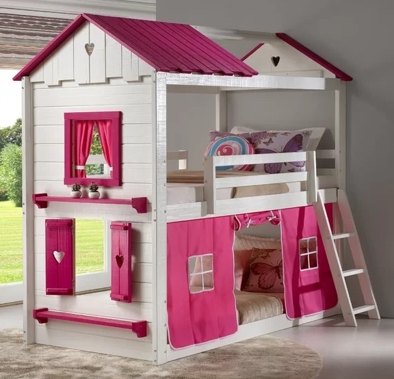 Pink and White Dollhouse Bed