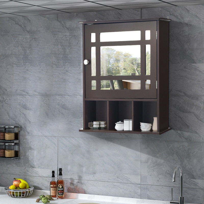 Single-Door Wall Mirrored Bathroom Cabinet