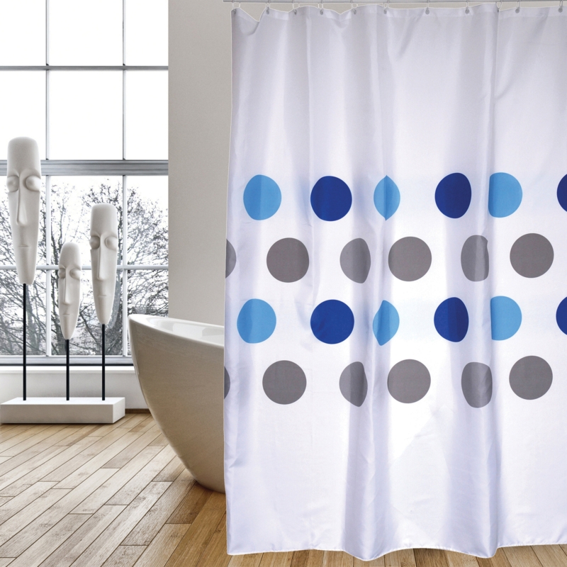 Extra Long Luxury Shower Curtain Polka Dot Blue and Gray