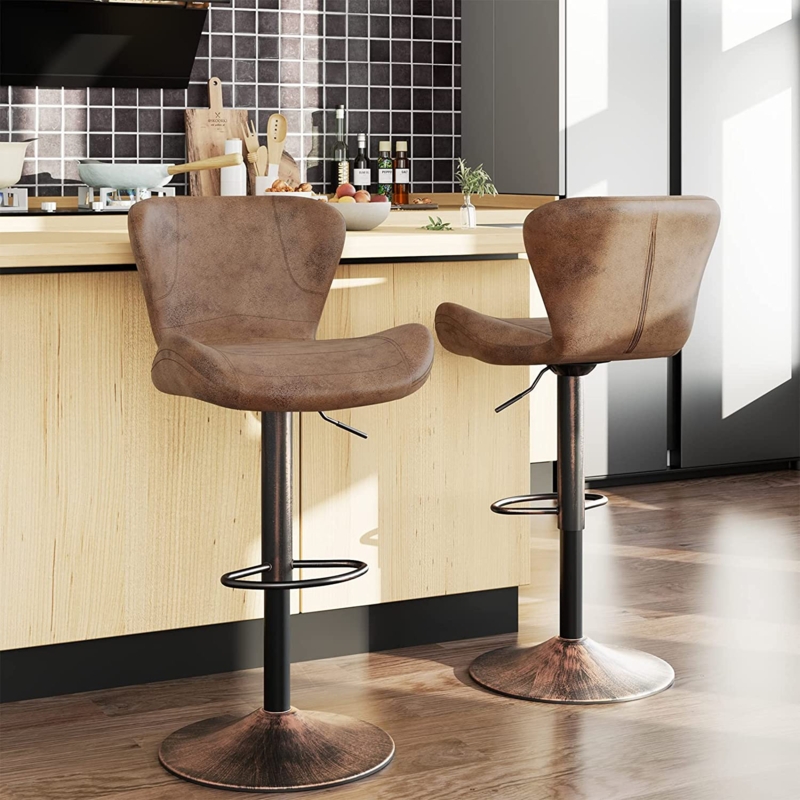 Swivelling Bar Stools with Faux Leather Upholstery (2-piece Set)
