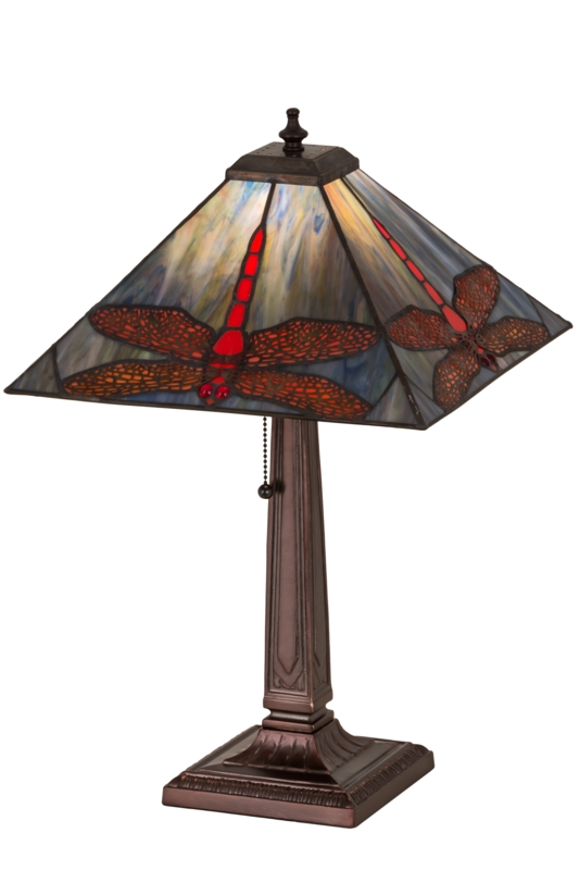 Stained Glass Table Lamp with Dragonfly Design
