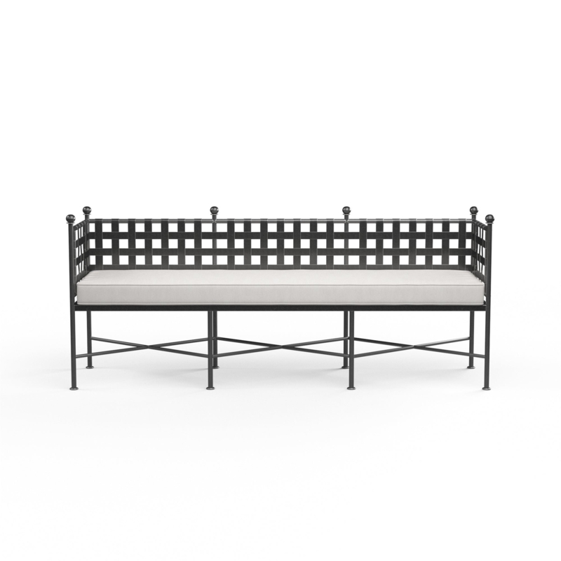 Wrought Iron Basketweave Bench with Cushion