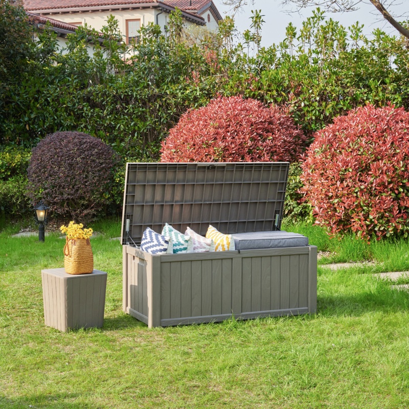 Quarter 120 Gallons Water Resistant Resin Lockable Deck Box with Soft Close Mechanism