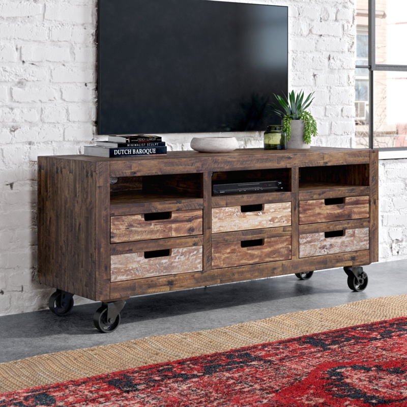 Rustic Acacia Wood TV Stand with Storage