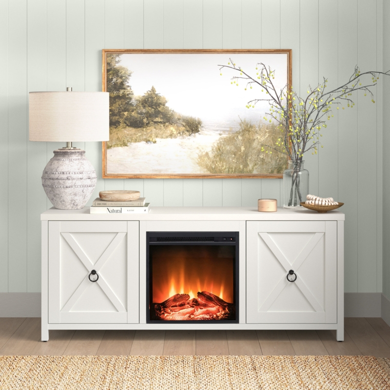 Coastal Farmhouse Style TV Stand with Fireplace Insert