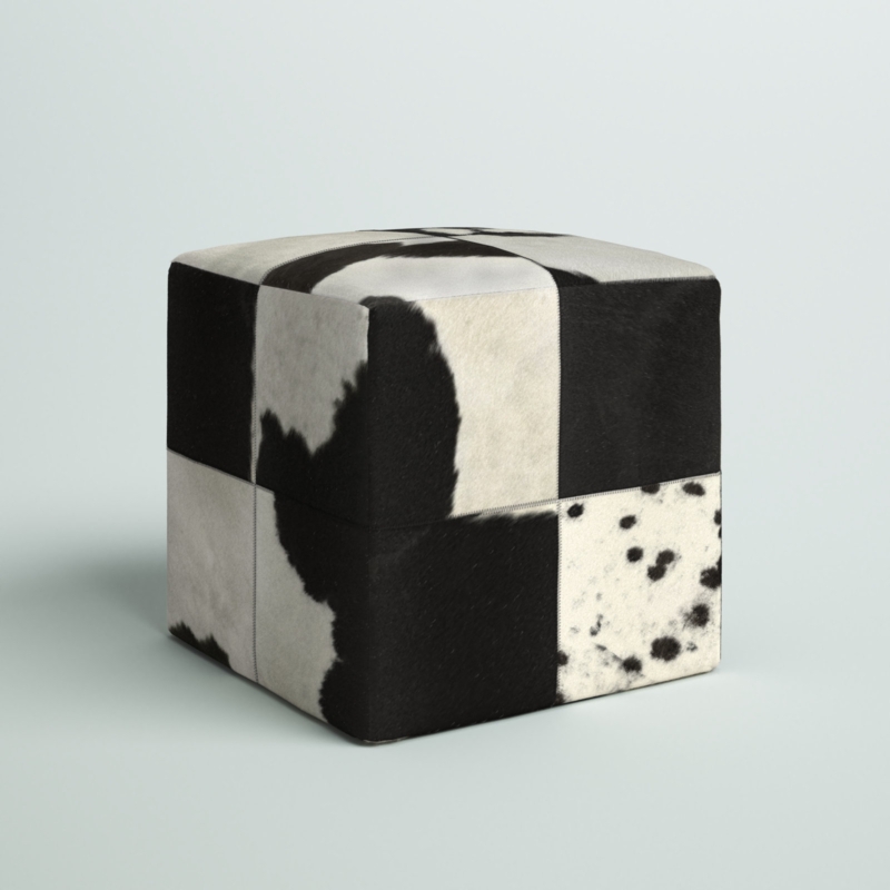 Rustic Leather Match Ottoman with Cowhide Patterns