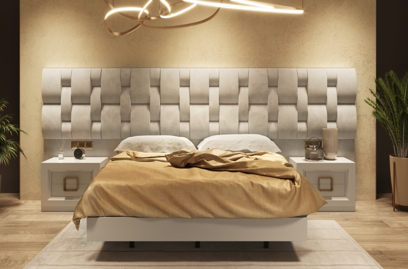 Elegant Matte White Bedroom Set with Velvet Upholstered Headboard