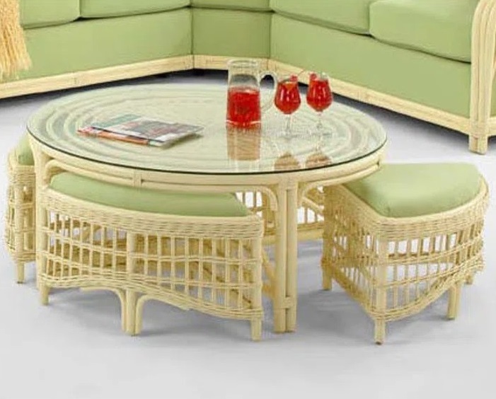 Rattan Round Coffee Table With Chairs