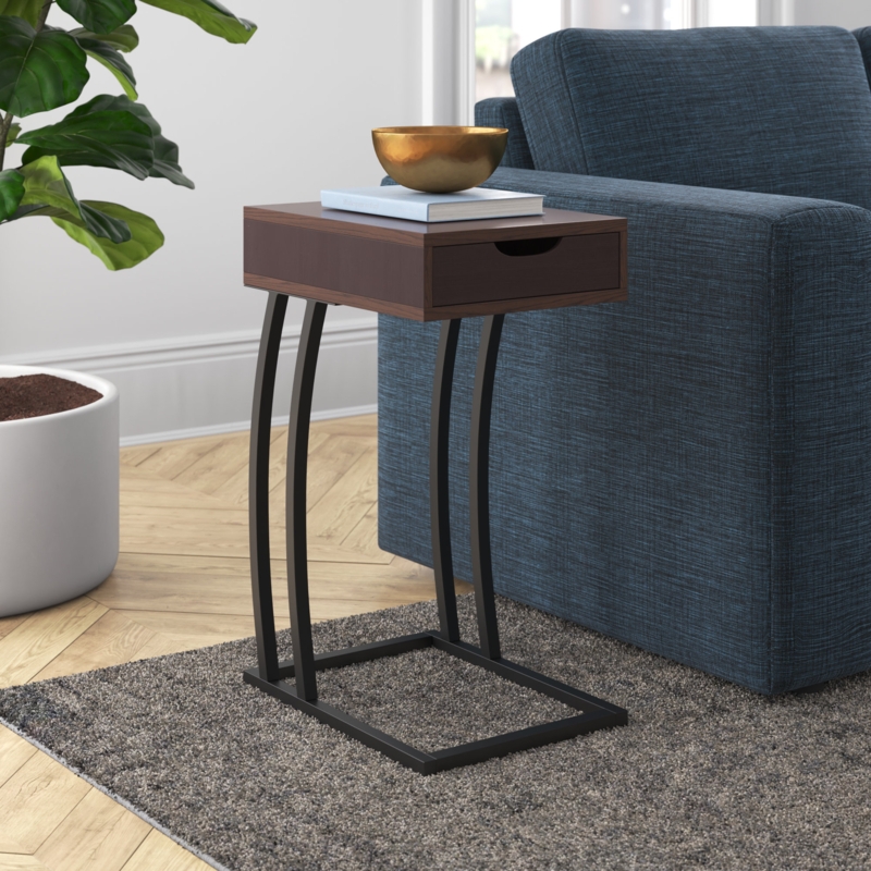 Versatile C-Shaped End Table with Outlet