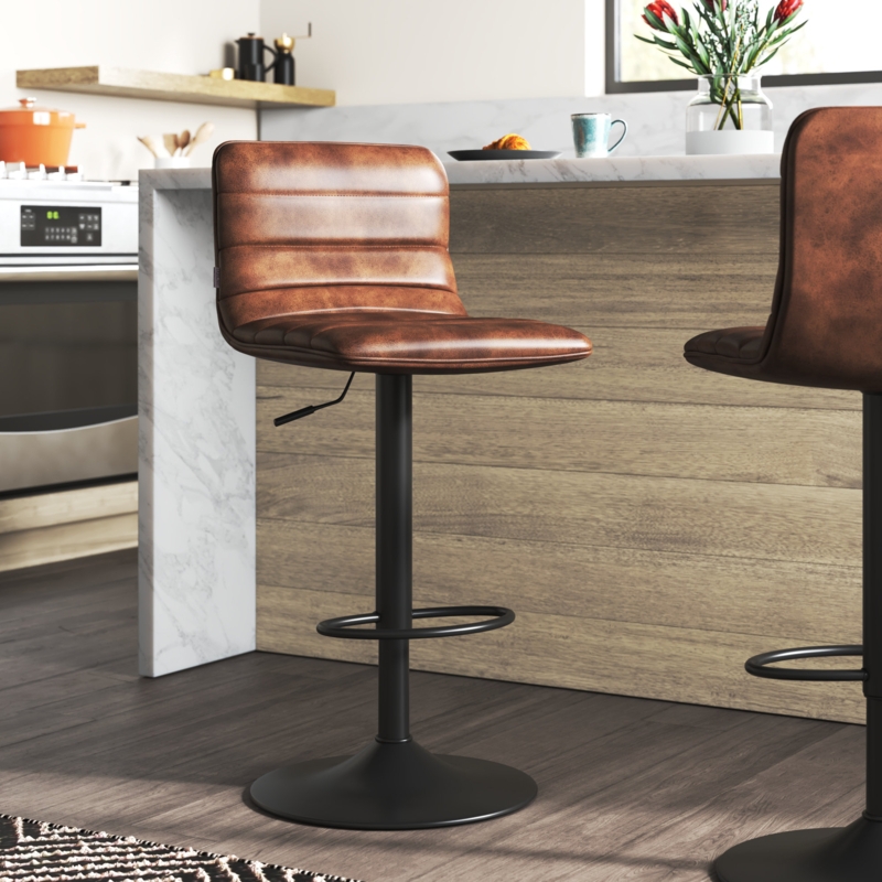 Swivel Adjustable Height Bar Stool with D-shaped Footrest