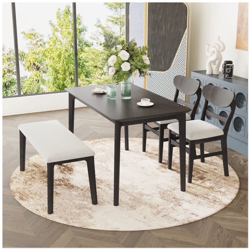 Compact Dining Table Set with Bench and Chairs