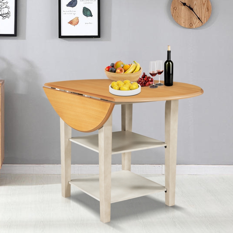 Drop Leaf Dining Table with Open Shelves