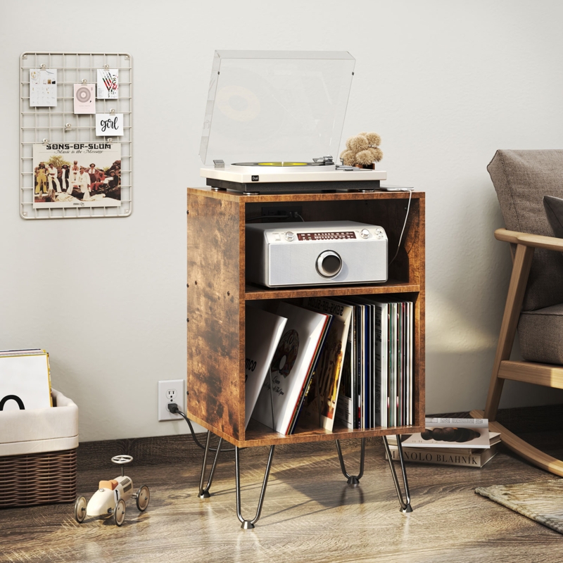 Record Player Table with USB & Power Outlets