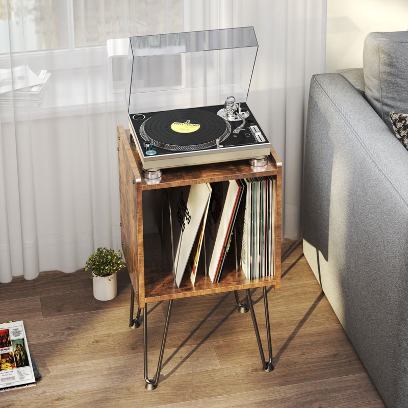 Record Player Stand with Album Storage