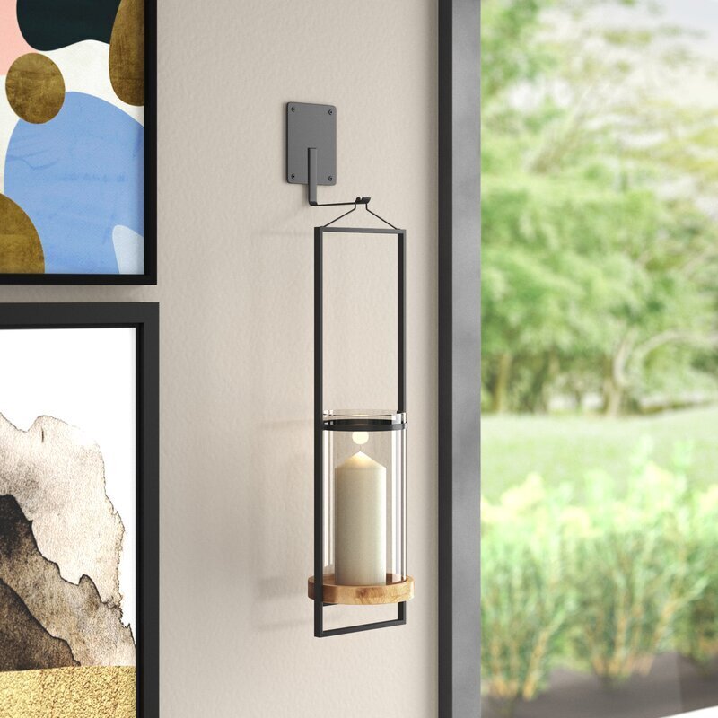 Rectangular candle wall sconce with a slender frame