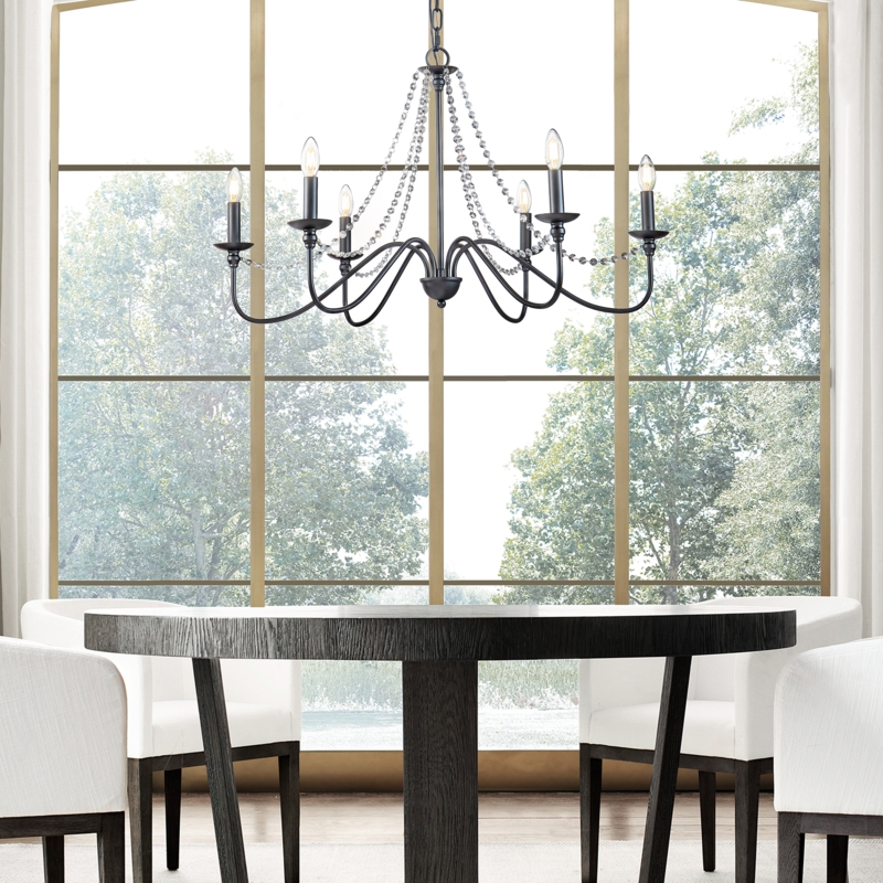 Modern Farmhouse 6-Light Chandelier with Clear Crystal Accents