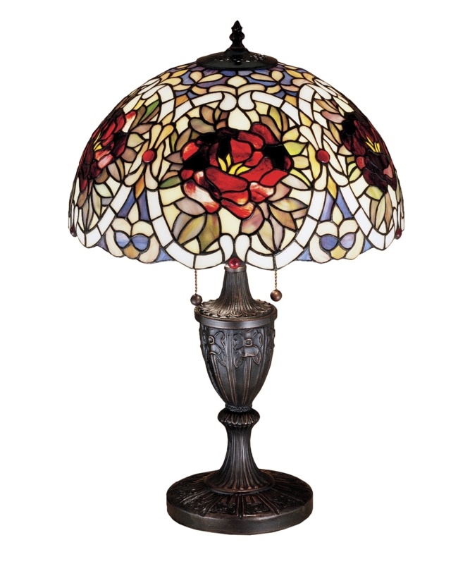 Cabernet Red Rose Stained Glass Table Lamp