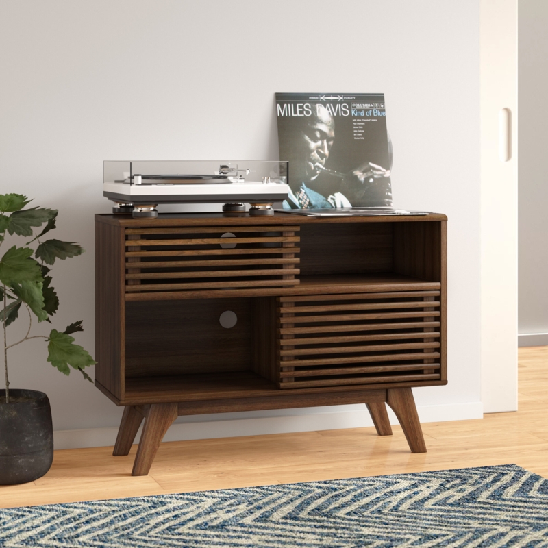 Retro-Inspired TV Stand with Sliding Doors