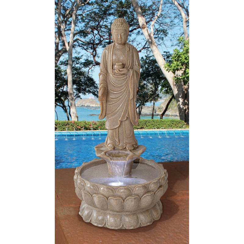 Resin Earth Witness Buddha Illuminated Garden Fountain with LED Light