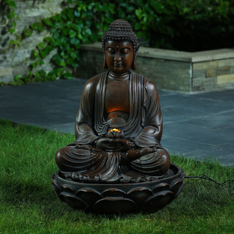 Resin Meditating Buddha Patio Fountain with LED Light