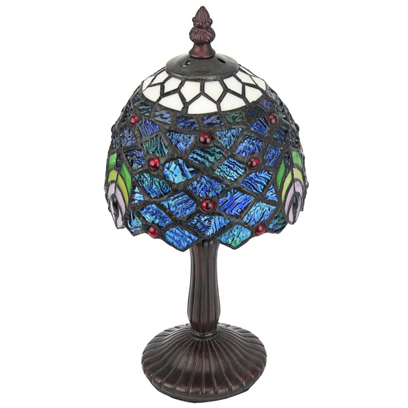 Petite Tiffany-Style Peacock Art Glass Lamp
