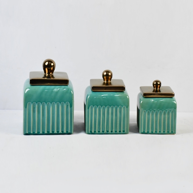 Square Canisters Set with Bronze Lids