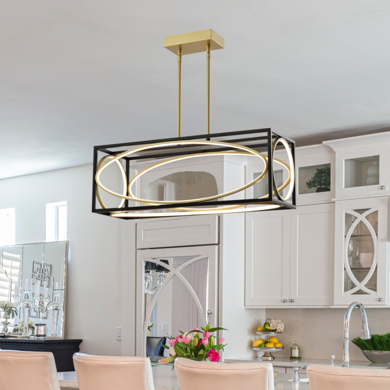 Linear Chandelier with Gold Circular Insets