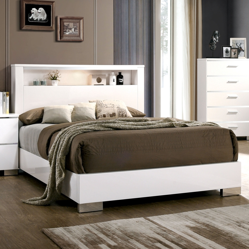 Contemporary Bed with Storage Headboard