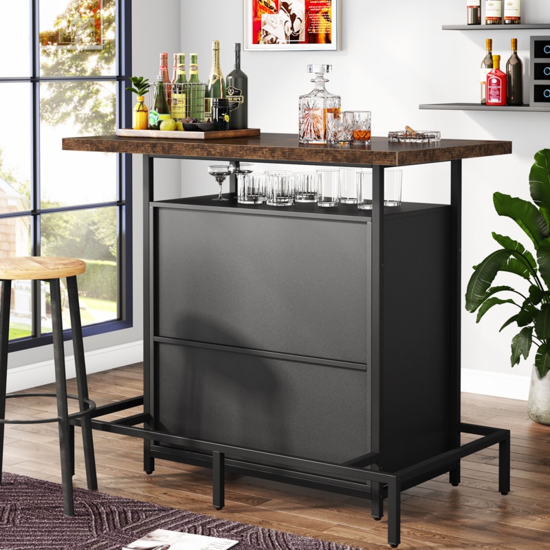 Multi-Function Antique Wood and Metal Bar