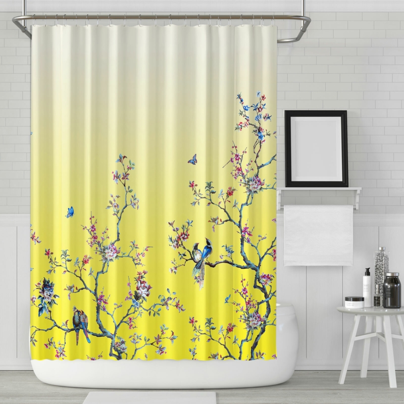 Japanese-inspired Tree and Birds Shower Curtain