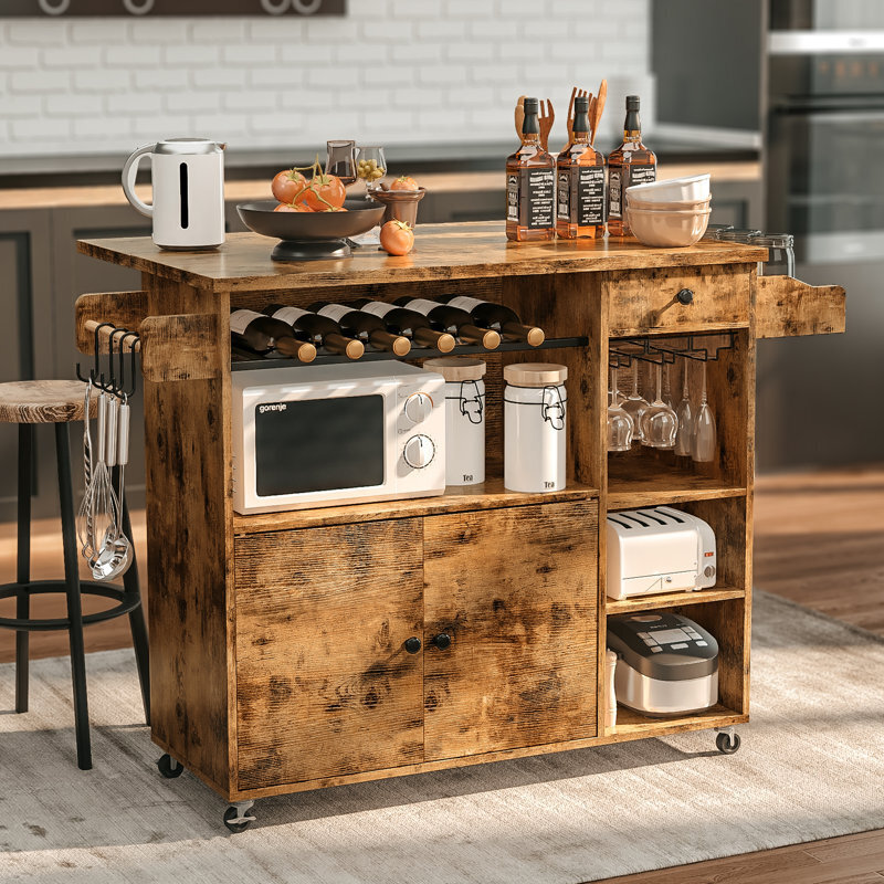 Rolling Kitchen Island With Folding Leaf and Cart Handles