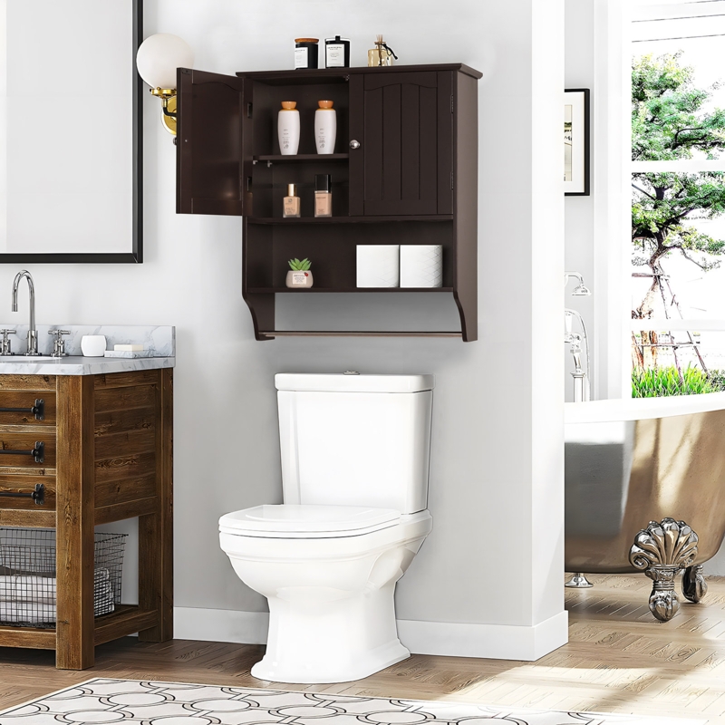 Black Wall Bathroom Cabinet with Adjustable Shelf & Towel Bar