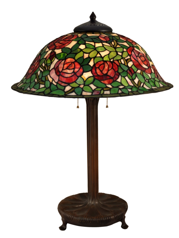 Rose Bush Table Lamp with Art Glass Shade