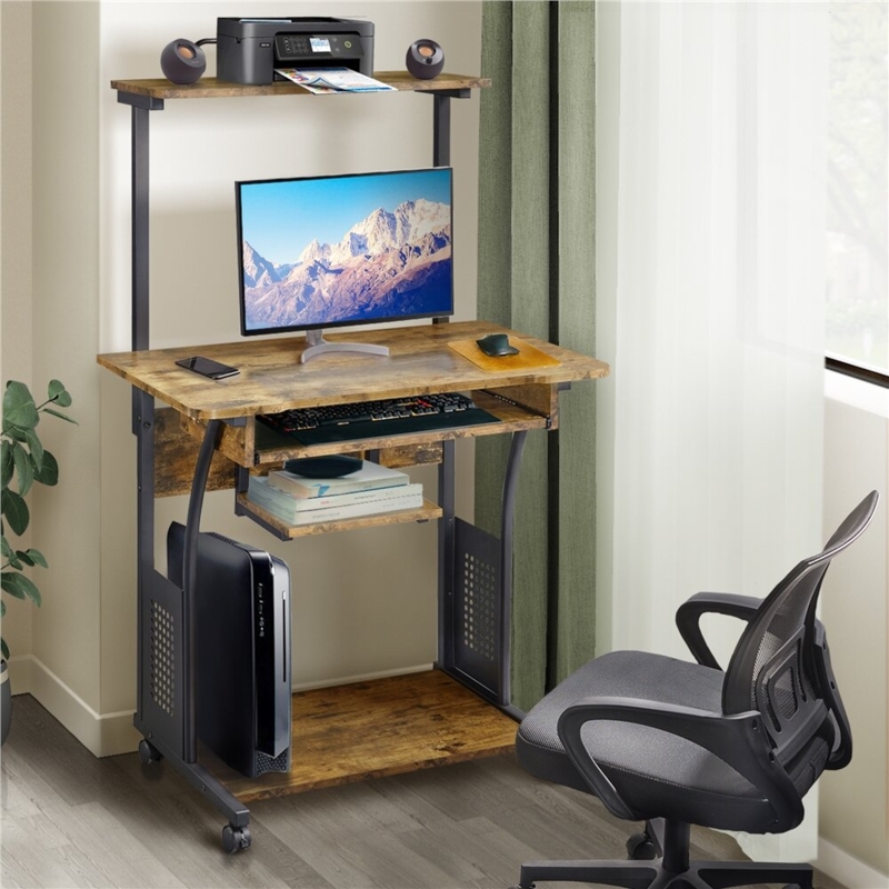 Modern Computer Desk with Shelf and Easy Mobility